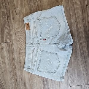 Levi's Denim Red Tab Shorty Short Blue White Striped Jean Shorts Junior's 11